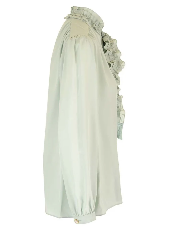 Ruffle Trim Silk Shirt - Image 3