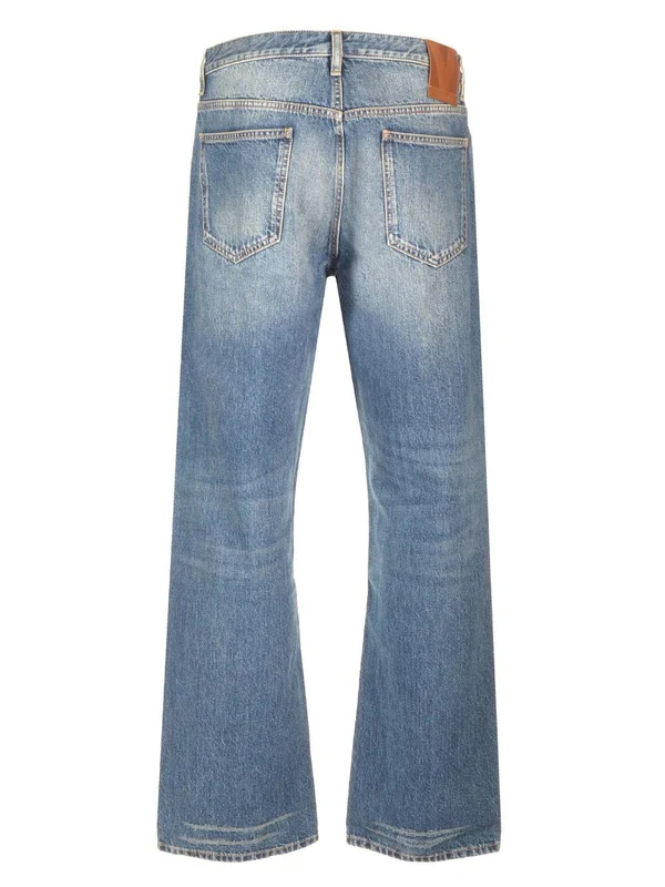 Back Leather Patch Stonewashed Denim Pants - Image 2