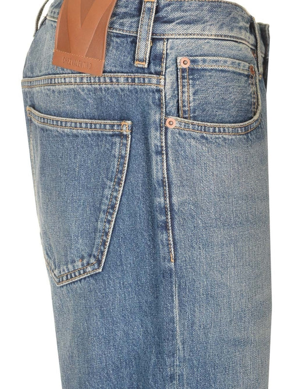 Back Leather Patch Stonewashed Denim Pants - Image 3