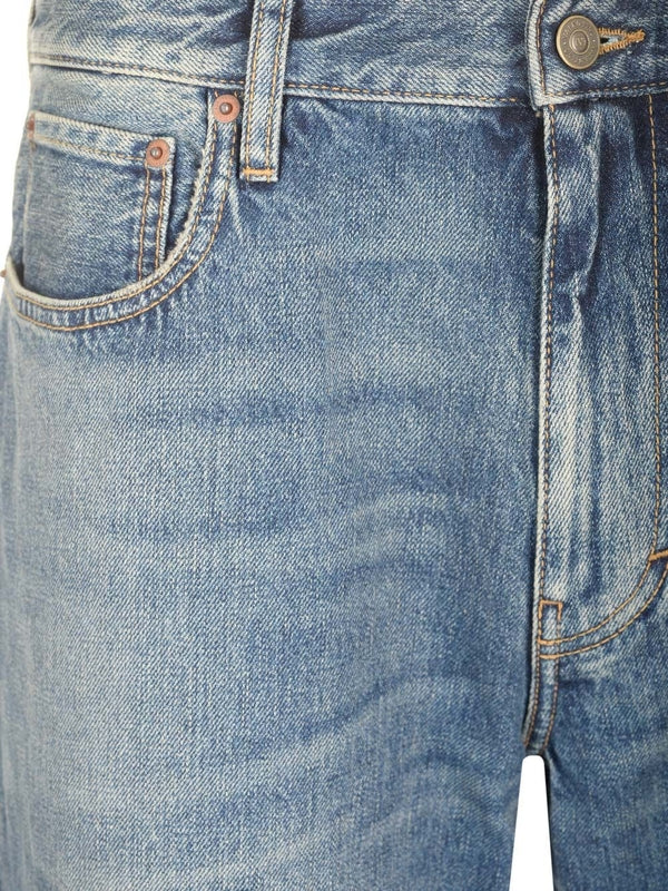 Back Leather Patch Stonewashed Denim Pants - Image 4