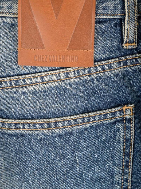 Back Leather Patch Stonewashed Denim Pants - Image 5
