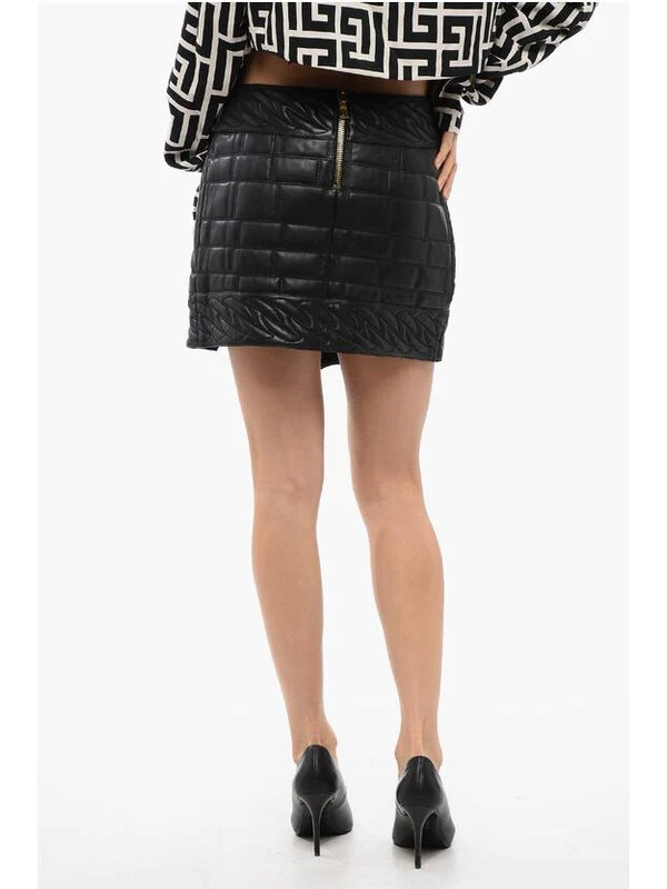 Quilting Slit Leather Skirt - Image 2