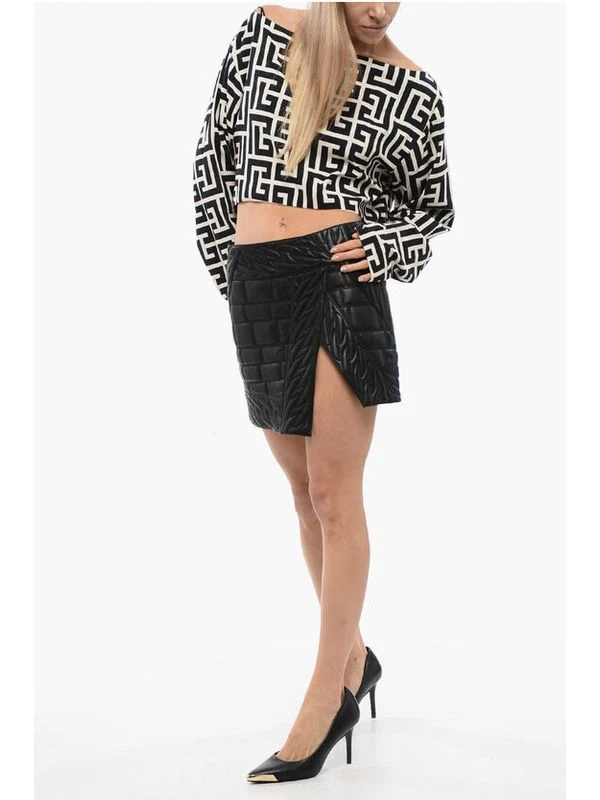 Quilting Slit Leather Skirt - Image 3