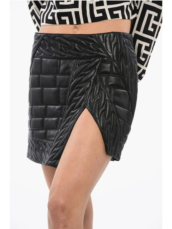 Quilting Slit Leather Skirt - Image 4