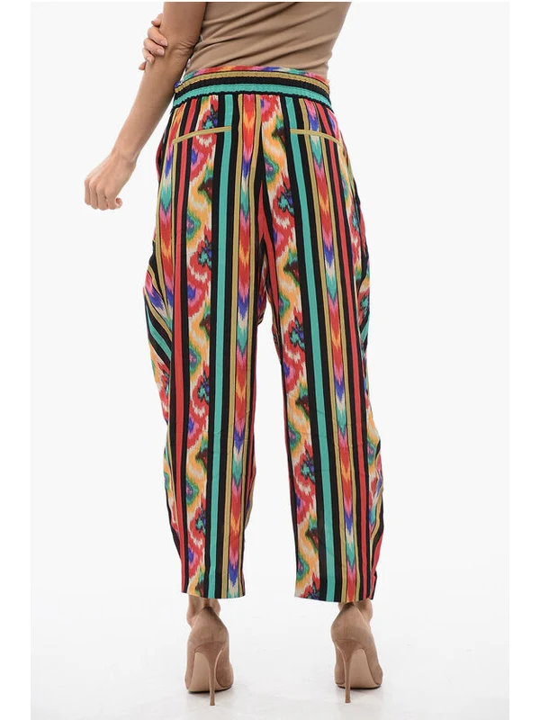 Harem Pattern Front Pleat Silk Pants - Image 2