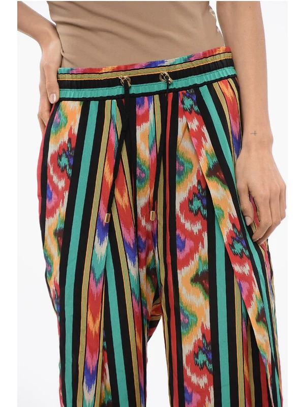 Harem Pattern Front Pleat Silk Pants - Image 3