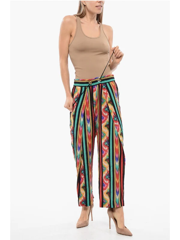 Harem Pattern Front Pleat Silk Pants - Image 4