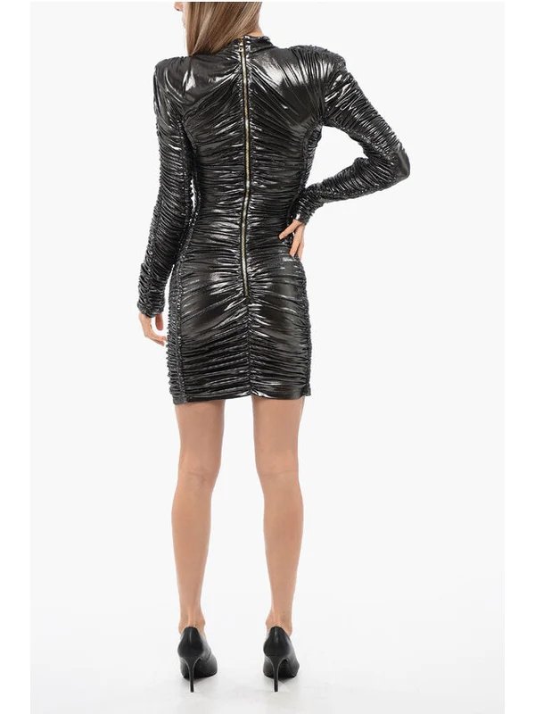 Back Zip Drape Metallic Dress - Image 2