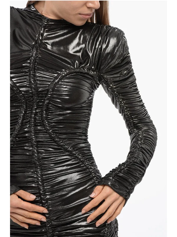 Back Zip Drape Metallic Dress - Image 3