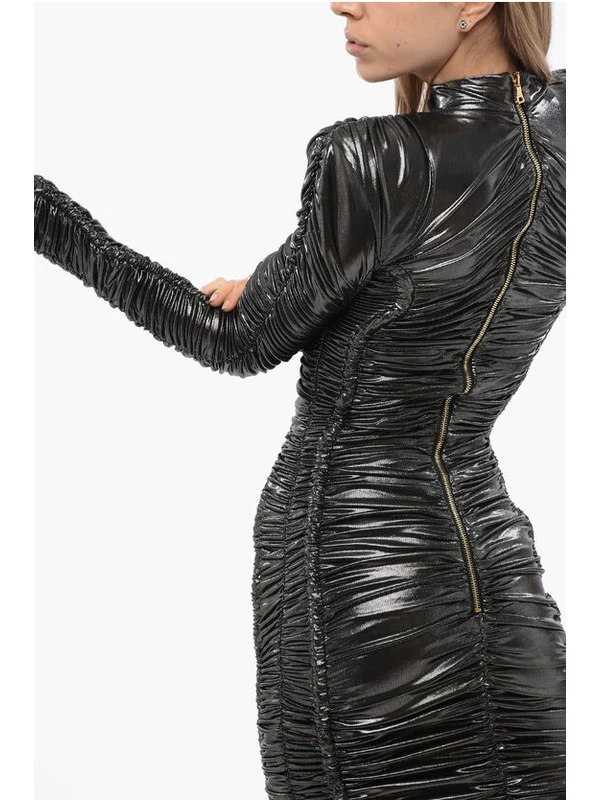 Back Zip Drape Metallic Dress - Image 4