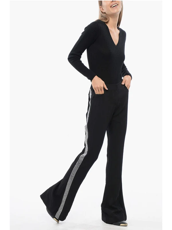 Side Rhinestone Detail Flare Pants - Image 3