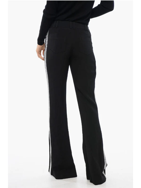 Side Rhinestone Detail Flare Pants - Image 4