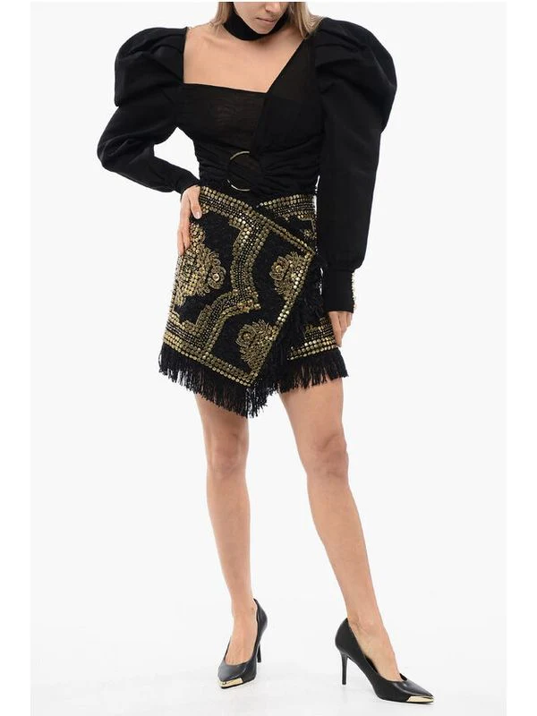 Fringe Studded Wrap Skirt - Image 3