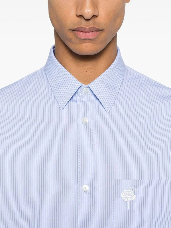 Flower Embroidery Stripe
  Cotton Shirt - Image 4