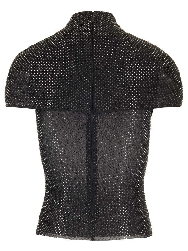 Rhinestone Mesh Cutout Short-sleeve Top - Image 2