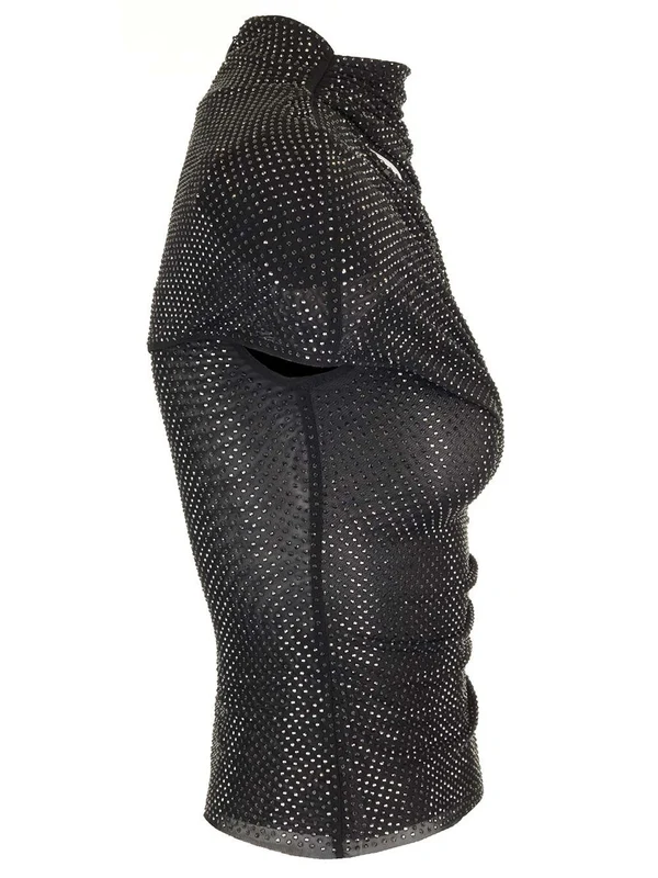 Rhinestone Mesh Cutout Short-sleeve Top - Image 3