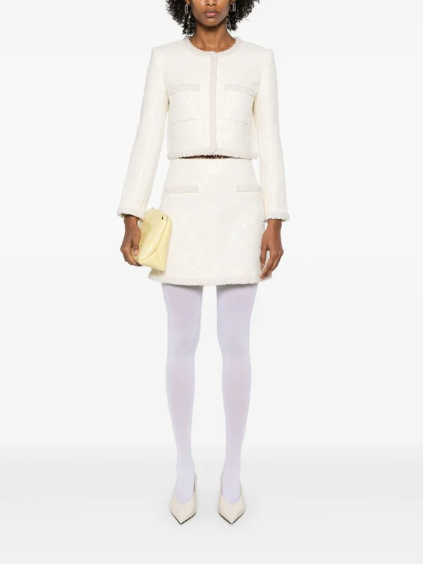 Pearl Decoration Bouclé Skirt - Image 2