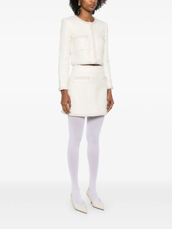 Pearl Decoration Bouclé Skirt - Image 3