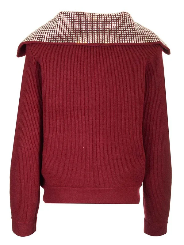 Rhinestone Embellished Oversized Collar Zip-up Cardigan - Image 2