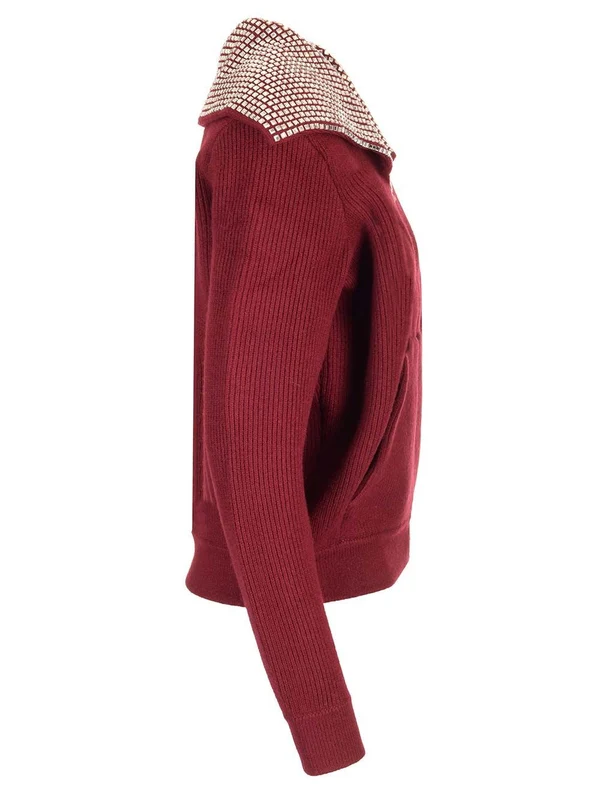 Rhinestone Embellished Oversized Collar Zip-up Cardigan - Image 3