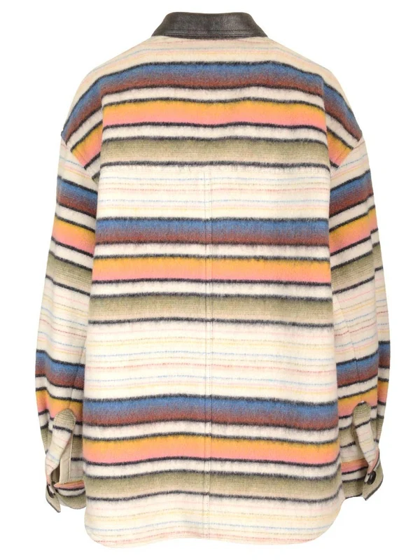 Leather Collar Wool Blend Overshirt Jacket - Image 2