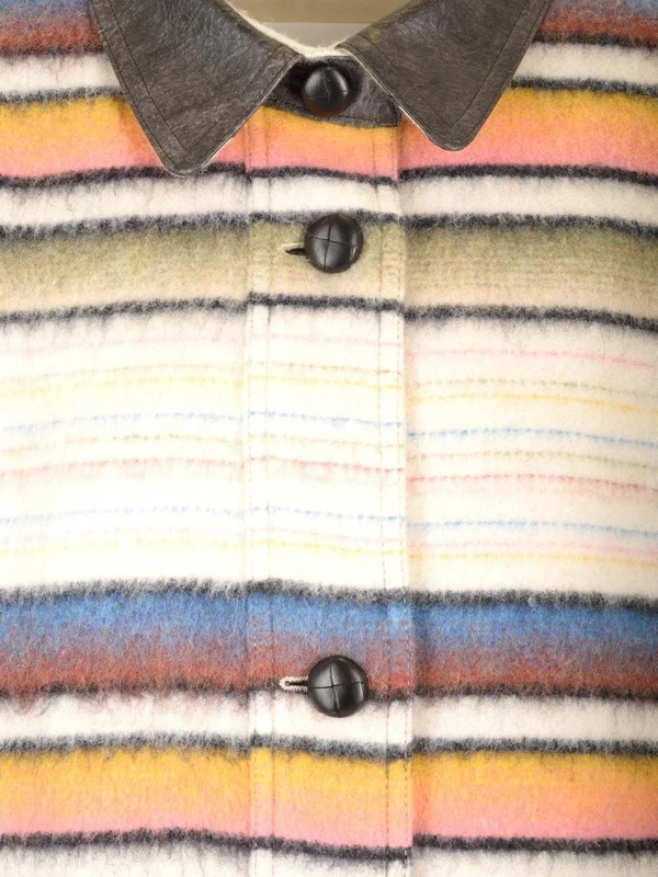 Leather Collar Wool Blend Overshirt Jacket - Image 4