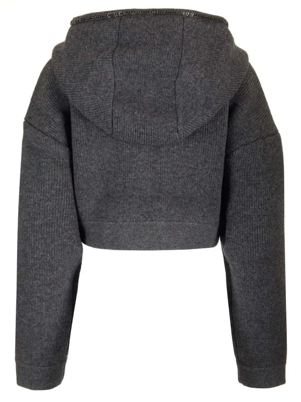 Cropped Wool Cashmere Hoodie Sweater - Image 2