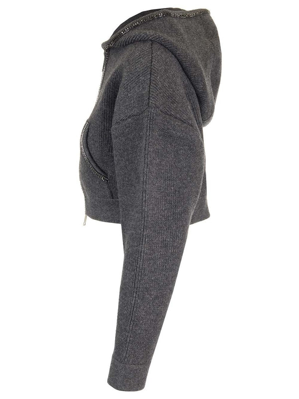 Cropped Wool Cashmere Hoodie Sweater - Image 3