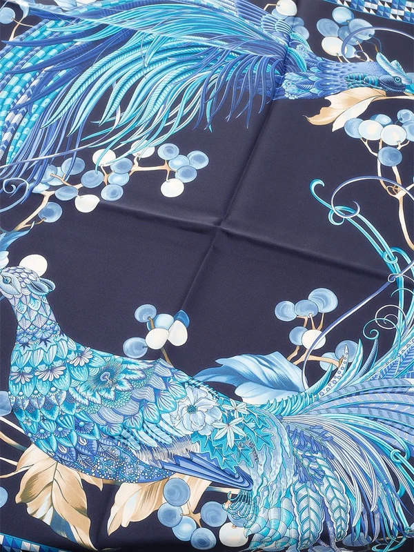 Peacock Pattern Silk Scarf - Image 3
