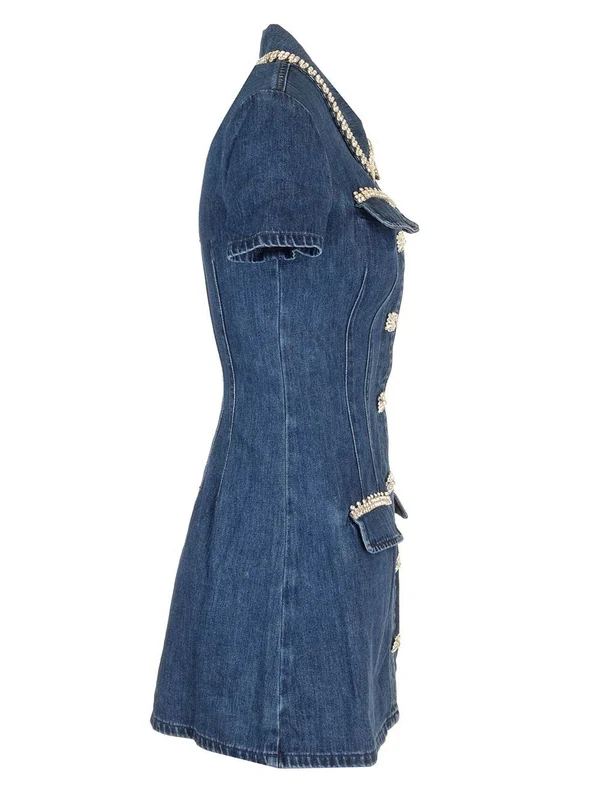 Diamond-embellished Denim Mini Dress - Image 3