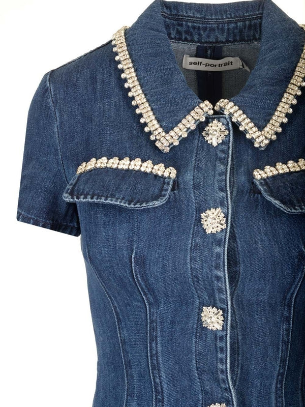Diamond-embellished Denim Mini Dress - Image 4