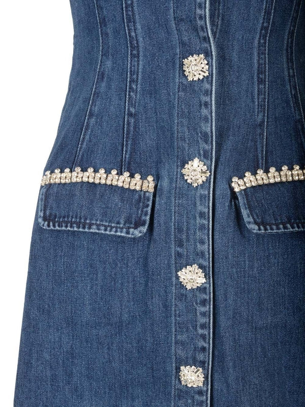 Diamond-embellished Denim Mini Dress - Image 5