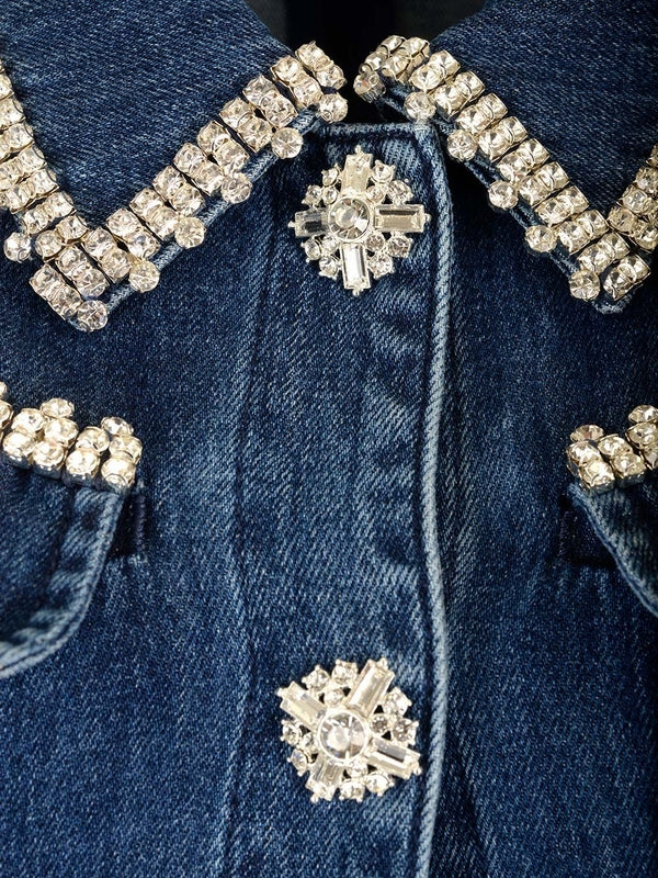 Diamond-embellished Denim Mini Dress - Image 6