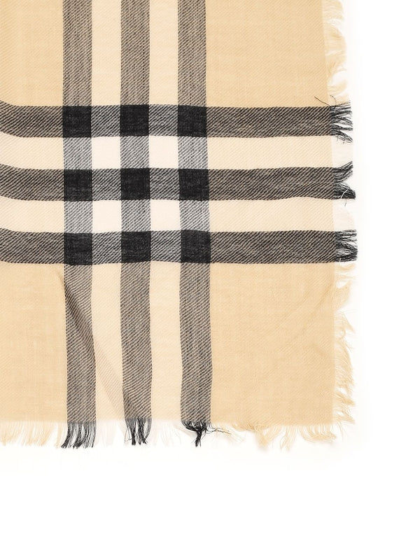 Beige Check Scarf Mu Gc Lightweight Wool - Image 2