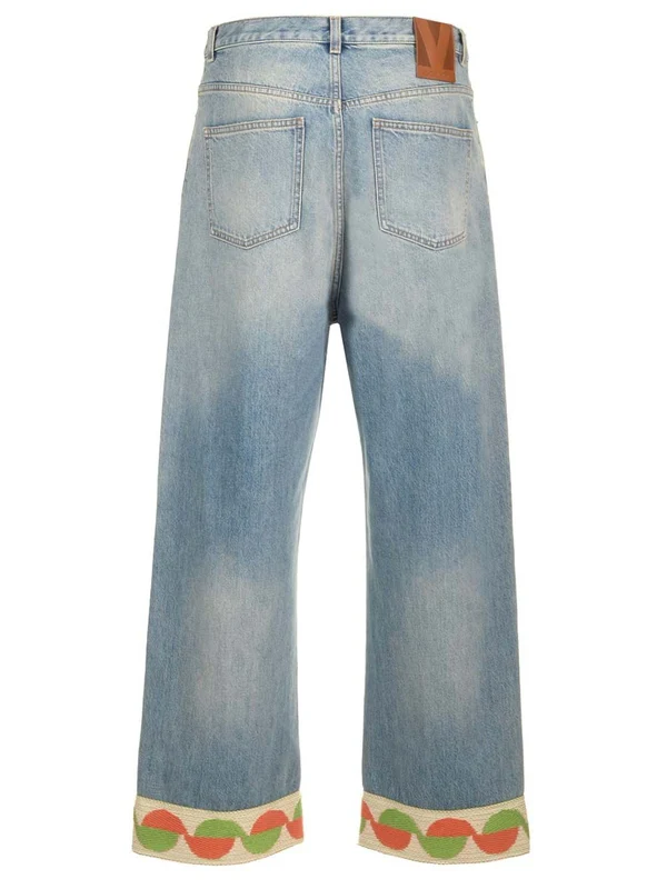 Jacquard Hem Wide Denim Pants - Image 2