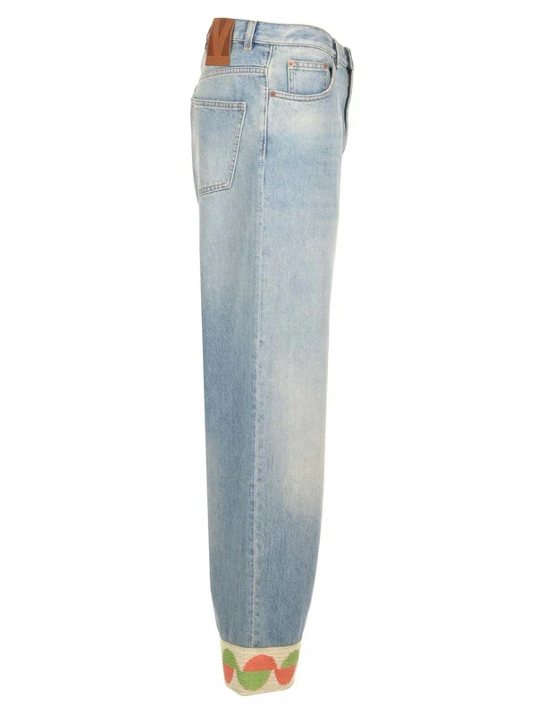 Jacquard Hem Wide Denim Pants - Image 3