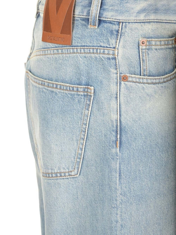 Jacquard Hem Wide Denim Pants - Image 5
