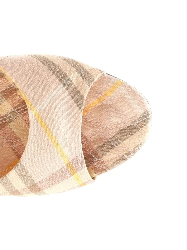 Check Pattern Linen Sandal Heels - Image 4