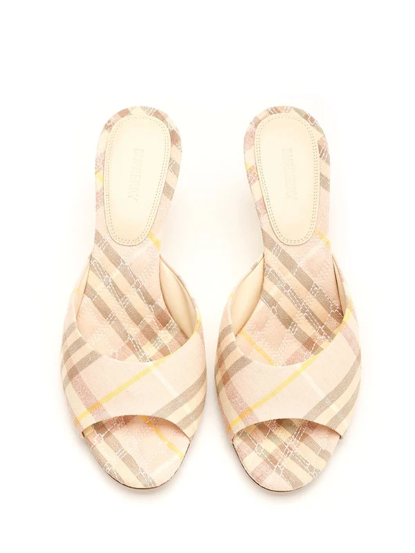 Check Pattern Linen Sandal Heels - Image 5