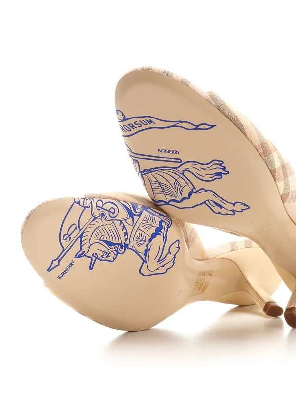 Check Pattern Linen Sandal Heels - Image 6