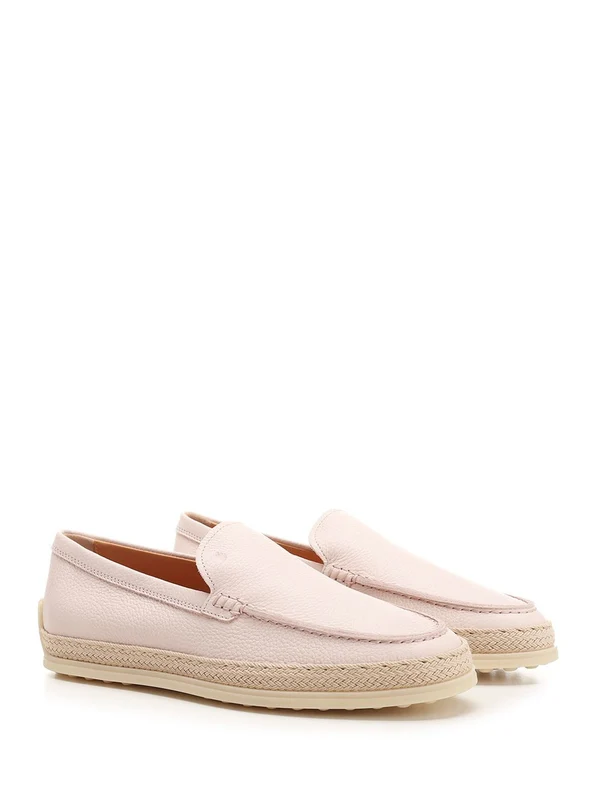 Raffia Detail Leather Loafers - Image 2