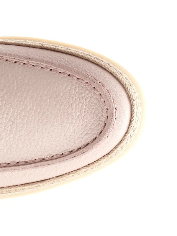 Raffia Detail Leather Loafers - Image 4