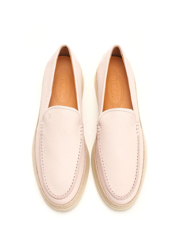 Raffia Detail Leather Loafers - Image 5