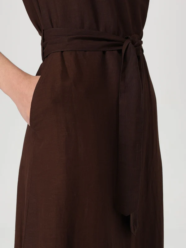 V-neck Belt Detail Long Dress - Image 3