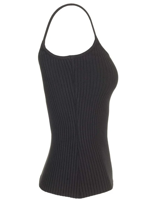 Embroidered Logo Ribbed Sleeveless Top - Image 3