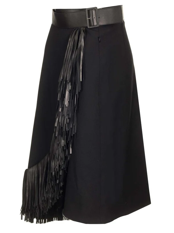 Wool Gabardine Fringed Skirt - Image 3