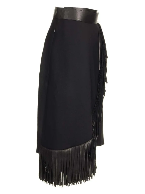 Wool Gabardine Fringed Skirt - Image 4