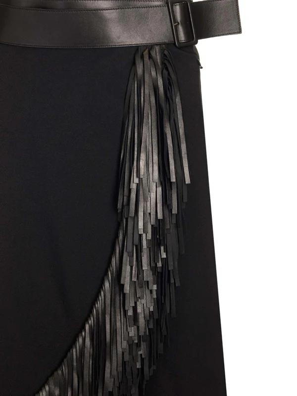 Wool Gabardine Fringed Skirt - Image 5