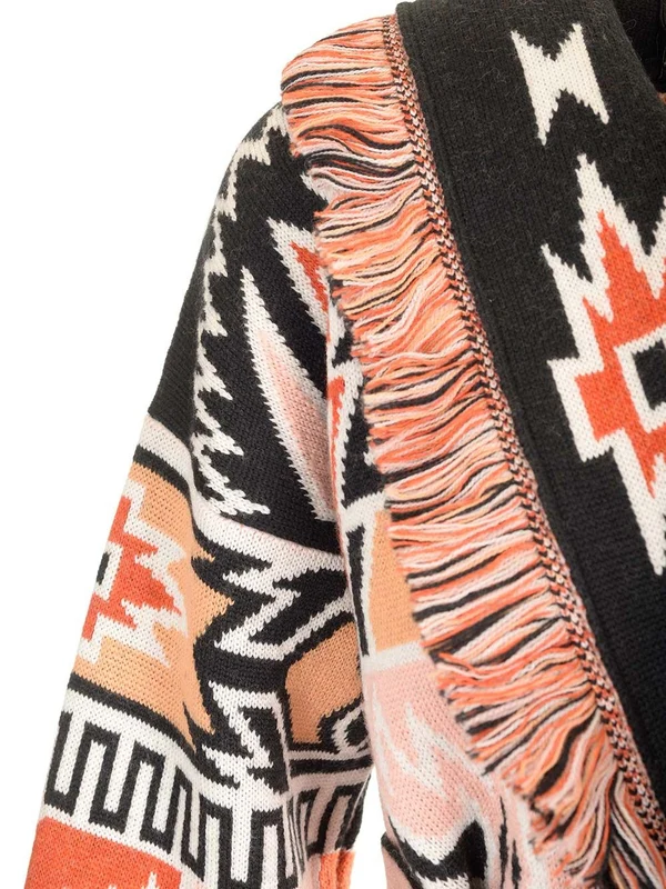 Geometric Roots Jacquard Shawl Collar Wool Cardigan - Image 4