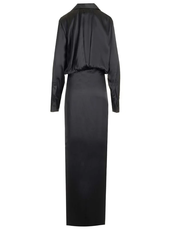 V-neck Satin Shirt Dress - Image 2